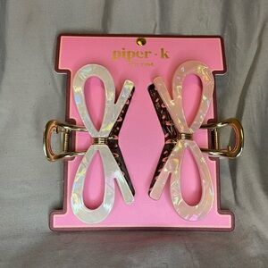 Piper K Iridescent White and Pink Bow Metal Hair Claws